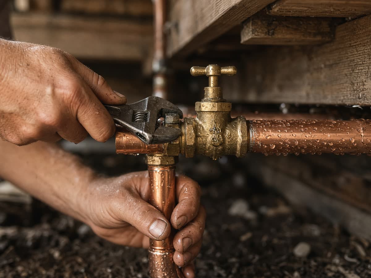 Pipe repair work for homes in Phoenix (actors/models depicted)